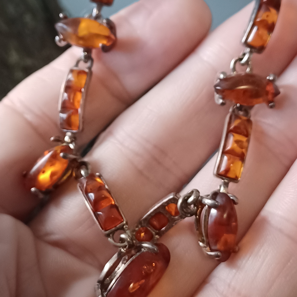 Vintage Geniune Baltic Amber Sterling Silver Necklace
